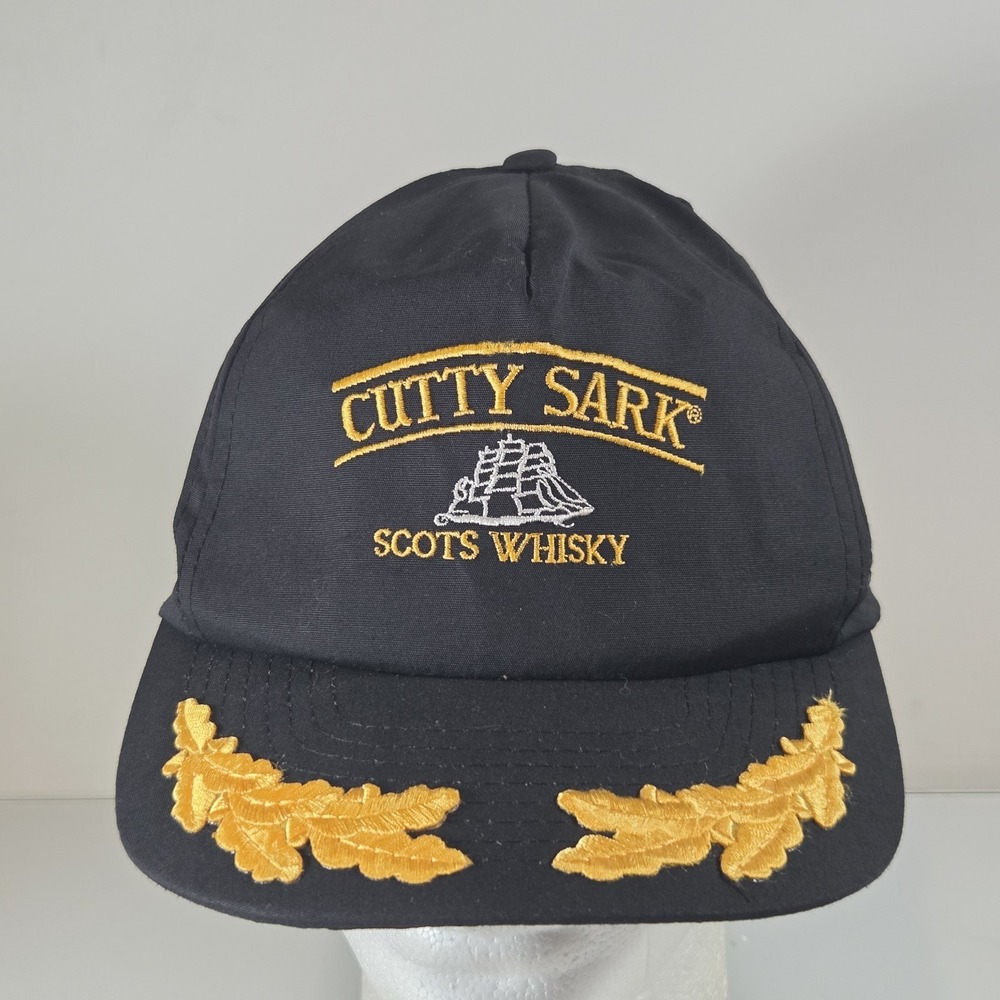 Vintage Black Cutty Sark Scots Whisky Hat Adjustable Snapback Scrambled Eggs